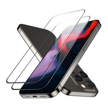 ESR 3D Full Cover Tempered Glass 2 Pack - 2 броя калени стъклени защитни покрития за дисплея на iPhone 15 Pro Max (черен-прозрачен) 3