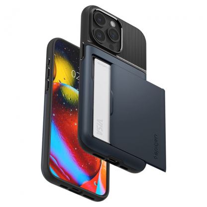 Spigen Slim Armor CS Case - хибриден кейс с отделение за кр. карти и най-висока степен на защита за iPhone 15 Pro (тъмносин) 6