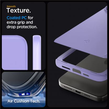 Spigen Thin Fit Case - качествен тънък матиран кейс за iPhone 15 Pro (лилав) 13