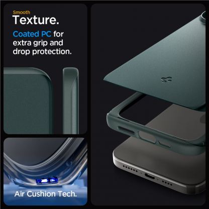 Spigen Thin Fit Case - качествен тънък матиран кейс за iPhone 15 Pro (зелен) 13