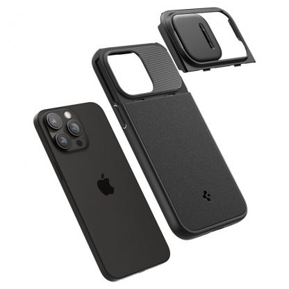 Spigen Optik Armor MagFit MagSafe Case - тънък качествен силиконов (TPU) калъф с капак за камерата с MagSafe за iPhone 15 Pro Max (черен) 11