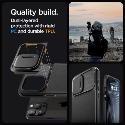Spigen Optik Armor MagFit MagSafe Case - тънък качествен силиконов (TPU) калъф с капак за камерата с MagSafe за iPhone 15 Pro Max (черен) 16