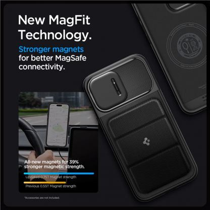 Spigen Optik Armor MagFit MagSafe Case - тънък качествен силиконов (TPU) калъф с капак за камерата с MagSafe за iPhone 15 Pro Max (черен) 17
