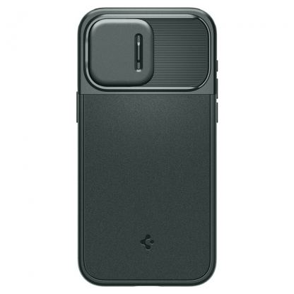 Spigen Optik Armor MagFit MagSafe Case - тънък качествен силиконов (TPU) калъф с капак за камерата с MagSafe за iPhone 15 Pro (зелен) 5