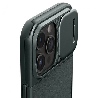 Spigen Optik Armor MagFit MagSafe Case - тънък качествен силиконов (TPU) калъф с капак за камерата с MagSafe за iPhone 15 Pro (зелен) 10