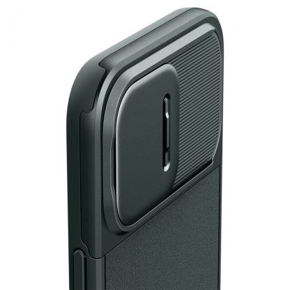 Spigen Optik Armor MagFit MagSafe Case - тънък качествен силиконов (TPU) калъф с капак за камерата с MagSafe за iPhone 15 Pro (зелен) 11