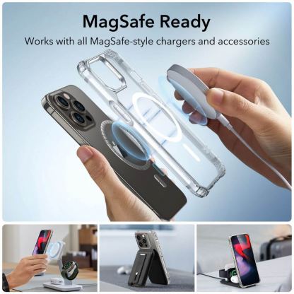 ESR Air Armor HaloLock MagSafe Case - хибриден удароустойчив кейс с MagSafe за iPhone 15 Pro (прозрачен) 5