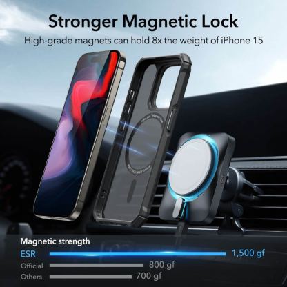 ESR Air Armor HaloLock MagSafe Case - хибриден удароустойчив кейс с MagSafe за iPhone 15 Pro (черен-мат) 3