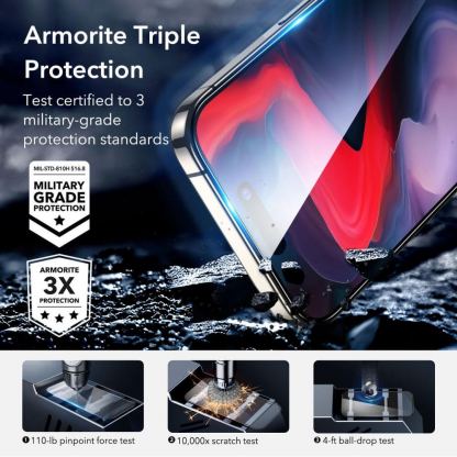 ESR Armorite 3D Full Cover Tempered Glass - калено стъклено защитно покритие за дисплея на iPhone 15 Pro Max (черен-прозрачен) 7