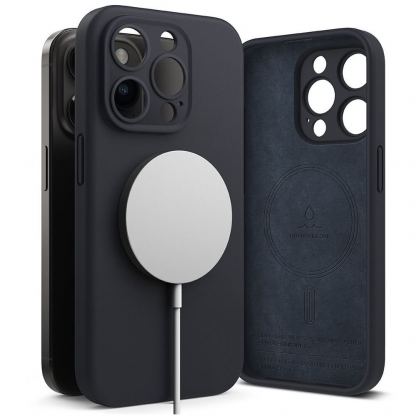 Ringke Liquid Silicone Magnetic Case - силиконов (TPU) калъф с MagSafe за iPhone 15 Pro Max (тъмносин)