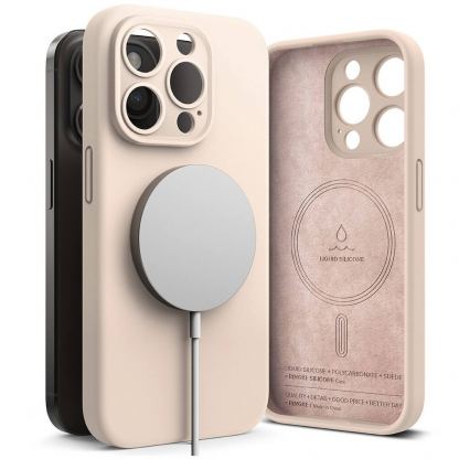 Ringke Liquid Silicone Magnetic Case - силиконов (TPU) калъф с MagSafe за iPhone 15 Pro Max (розов)