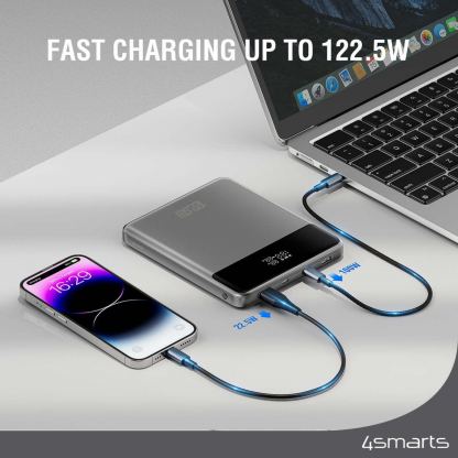 4smarts Power Bank Enterprise Slim 20000mAh 122.5W - външна батерия с 2xUSB-A и 2xUSB-C изходи и технология за бързо зареждане (сив) 3