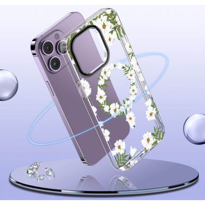 Tech-Protect MagMood White Daisy Hybrid MagSafe Case - хибриден удароустойчив кейс с MagSafe за iPhone 15 (цветни мотиви) 2