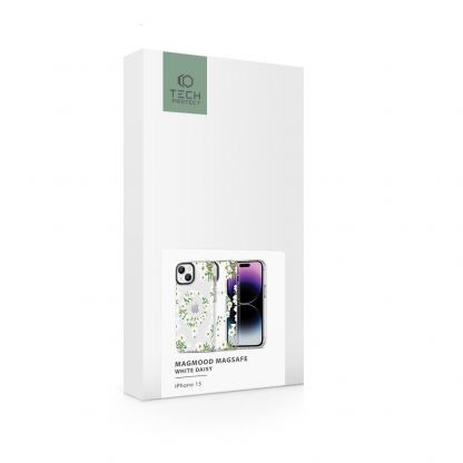 Tech-Protect MagMood White Daisy Hybrid MagSafe Case - хибриден удароустойчив кейс с MagSafe за iPhone 15 (цветни мотиви) 4