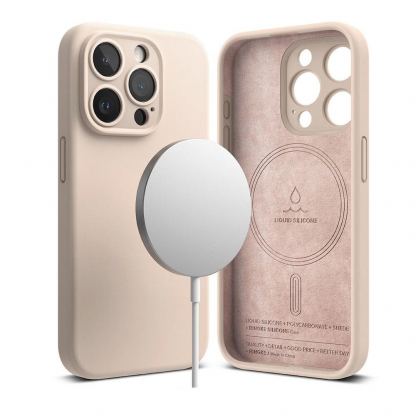 Ringke Liquid Silicone Magnetic Case - силиконов (TPU) калъф с MagSafe за iPhone 15 Pro (розов) 2