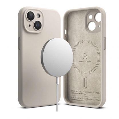 Ringke Liquid Silicone Magnetic Case - силиконов (TPU) калъф с MagSafe за iPhone 15 (бежов) 2