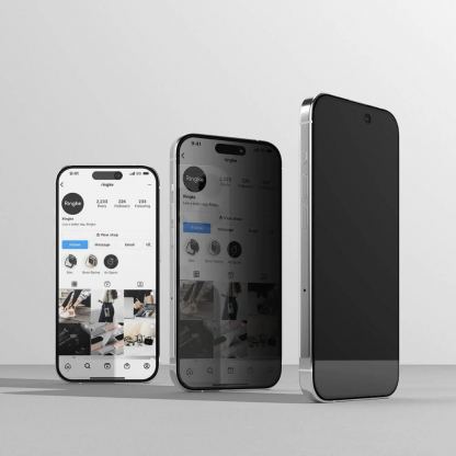 Ringke Privacy Full Cover Tempered Glass - калено стъклено защитно покритие с определен ъгъл на виждане за дисплея на iPhone 15 Pro Max (черен-прозрачен) 7