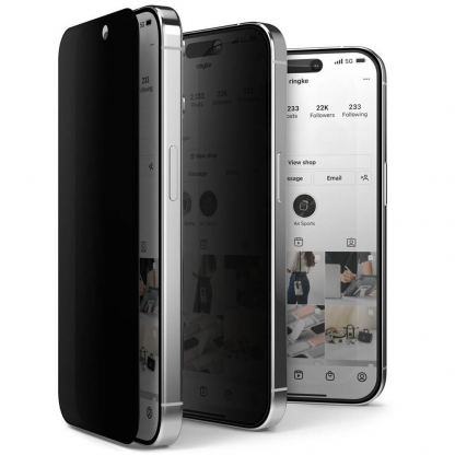 Ringke Privacy Full Cover Tempered Glass - калено стъклено защитно покритие с определен ъгъл на виждане за дисплея на iPhone 15 Pro Max (черен-прозрачен) 11
