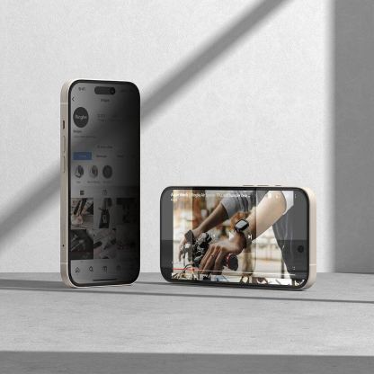 Ringke Privacy Full Cover Tempered Glass - калено стъклено защитно покритие с определен ъгъл на виждане за дисплея на iPhone 15 Pro (черен-прозрачен) 6