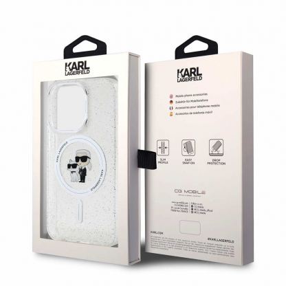 Karl Lagerfeld IML Glitter Karl and Choupette MagSafe Case - дизайнерски силиконов кейс с MagSafe за iPhone 15 Pro Max (прозрачен) 6