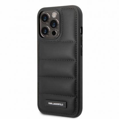 Karl Lagerfeld Quilted Puffy Metal Logo Case - дизайнерски кожен кейс за iPhone 15 Pro (черен) 2