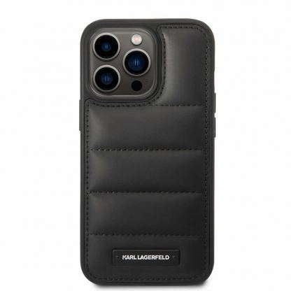 Karl Lagerfeld Quilted Puffy Metal Logo Case - дизайнерски кожен кейс за iPhone 15 Pro (черен) 3