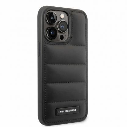 Karl Lagerfeld Quilted Puffy Metal Logo Case - дизайнерски кожен кейс за iPhone 15 Pro (черен) 4