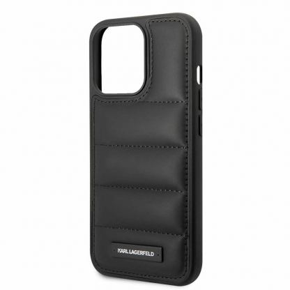 Karl Lagerfeld Quilted Puffy Metal Logo Case - дизайнерски кожен кейс за iPhone 15 Pro (черен) 5