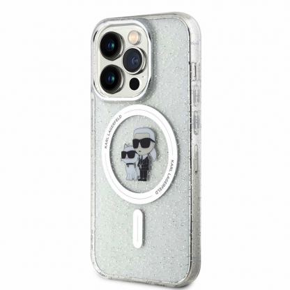 Karl Lagerfeld IML Glitter Karl and Choupette MagSafe Case - дизайнерски силиконов кейс с MagSafe за iPhone 15 Pro (прозрачен) 2
