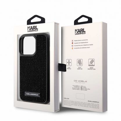Karl Lagerfeld PU Rhinestone Plate Metal Logo Leather Hard Case - дизайнерски кожен кейс за iPhone 15 Pro (черен) 7