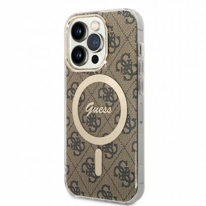 Guess IML 4G MagSafe Case - дизайнерски силиконов кейс с MagSafe за iPhone 15 Pro Max (кафяв)