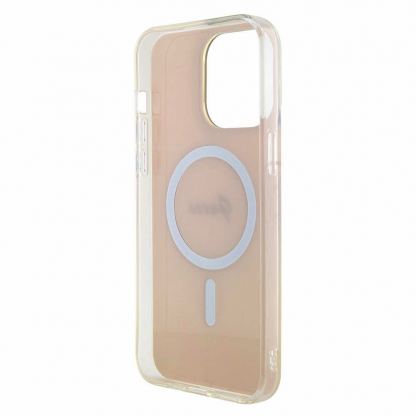 Guess IML Iridescent Script MagSafe Case - дизайнерски силиконов кейс с MagSafe за iPhone 15 Pro Max (розов) 6