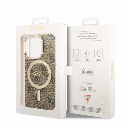 Guess IML 4G MagSafe Case - дизайнерски силиконов кейс с MagSafe за iPhone 15 Pro (кафяв) 6