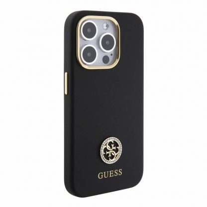 Guess Liquid Silicone 4G Strass Metal Logo Case - силиконов (TPU) калъф за iPhone 15 Pro (черен)  4