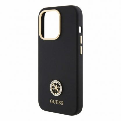 Guess Liquid Silicone 4G Strass Metal Logo Case - силиконов (TPU) калъф за iPhone 15 Pro (черен)  5
