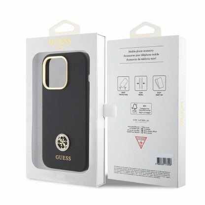 Guess Liquid Silicone 4G Strass Metal Logo Case - силиконов (TPU) калъф за iPhone 15 Pro (черен)  7