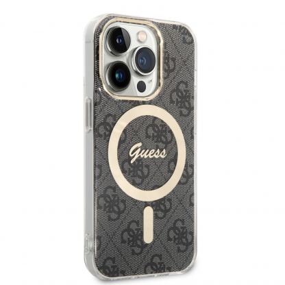 Guess IML 4G MagSafe Case - дизайнерски силиконов кейс с MagSafe за iPhone 15 Pro (черен) 3