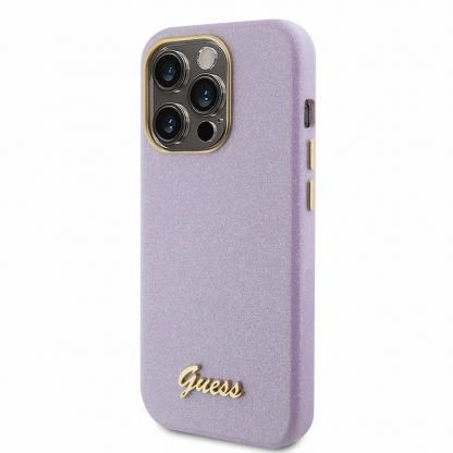 Guess PU Glitter Full Wrapped Leather Hard Case - дизайнерски кожен кейс за iPhone 15 Pro (лилав) 2