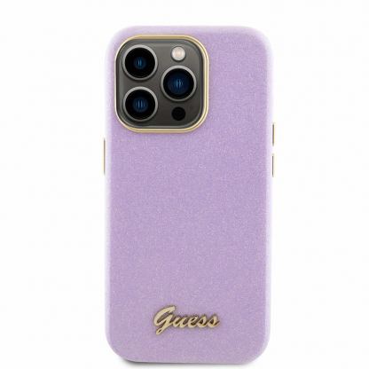 Guess PU Glitter Full Wrapped Leather Hard Case - дизайнерски кожен кейс за iPhone 15 Pro (лилав) 3