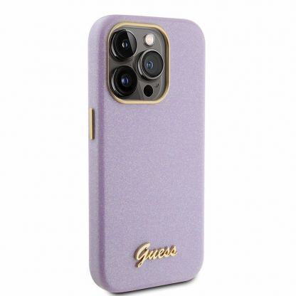 Guess PU Glitter Full Wrapped Leather Hard Case - дизайнерски кожен кейс за iPhone 15 Pro (лилав) 4