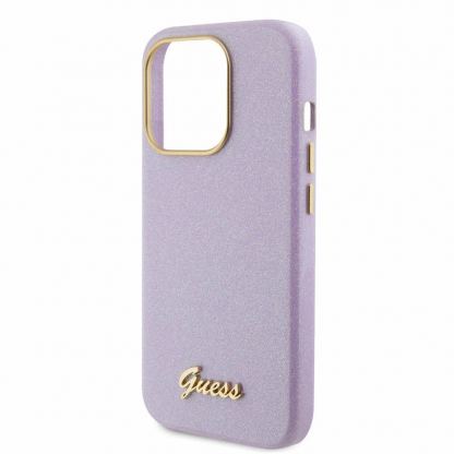 Guess PU Glitter Full Wrapped Leather Hard Case - дизайнерски кожен кейс за iPhone 15 Pro (лилав) 5