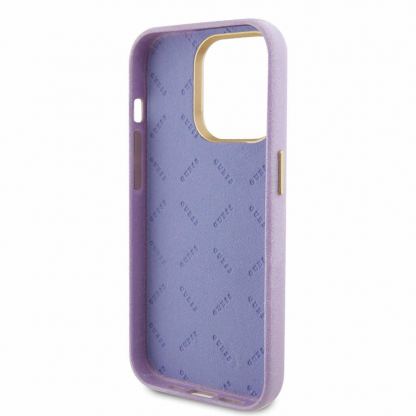 Guess PU Glitter Full Wrapped Leather Hard Case - дизайнерски кожен кейс за iPhone 15 Pro (лилав) 6