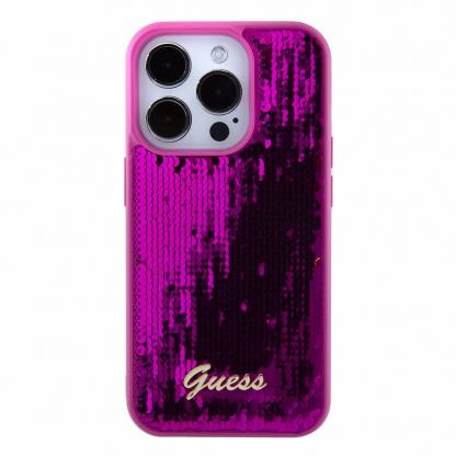 Guess Sequin Script Logo Case - дизайнерски силиконов кейс за iPhone 15 Pro (розов) 3