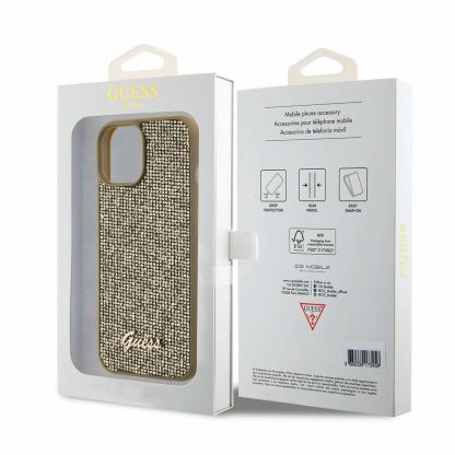 Guess PU Square Mirror Script Logo Leather Hard Case - дизайнерски кожен кейс за iPhone 15 (златист) 6