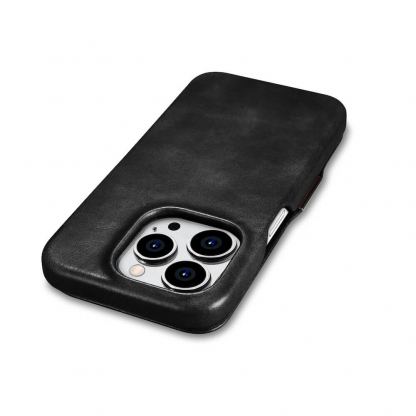 iCarer Leather Oil Wax MagSafe Folio Case - кожен калъф (естествена кожа), тип портфейл с MagSafe за iPhone 15 Pro (черен) 13