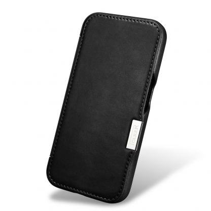 iCarer Leather Oil Wax MagSafe Folio Case - кожен калъф (естествена кожа), тип портфейл с MagSafe за iPhone 15 Pro (черен) 16