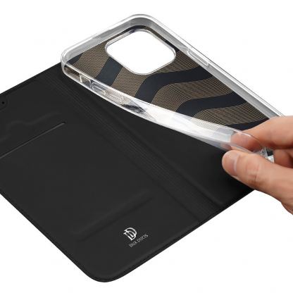 Dux Ducis Skin Pro Case - кожен калъф с поставка и отделение за кр. карти за iPhone 15 Pro (черен) 7