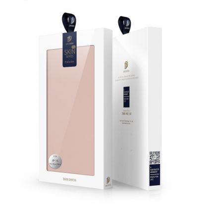 Dux Ducis Skin Pro Case - кожен калъф с поставка и отделение за кр. карти за iPhone 15 Pro (розов) 8