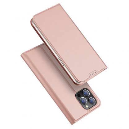 Dux Ducis Skin Pro Case - кожен калъф с поставка и отделение за кр. карти за iPhone 15 Pro (розов) 10