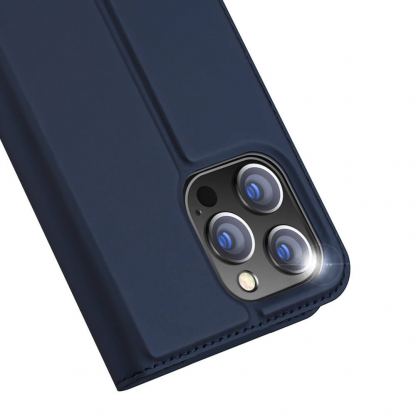 Dux Ducis Skin Pro Case - кожен калъф с поставка и отделение за кр. карти за iPhone 15 Pro Max (тъмносин) 3